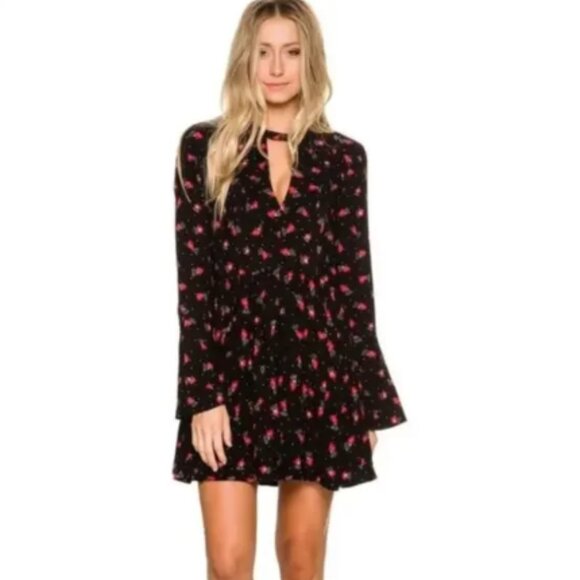 Free People Tegan Floral Mini Dress Size 6  Black & Red Floral Print - Picture 1 of 13